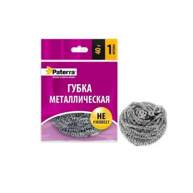 PATERRA  Мочалка для посуды металл. 1шт СПИРАЛЬ 40г нерж. 406-147